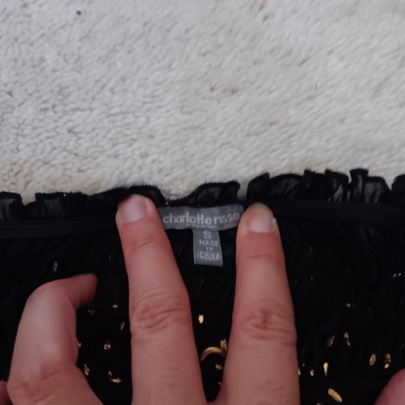 Charlotte Russe ~ Black Metallic Gold Dot Lace-Up Crop Top – 90s Retro - Picture 6 of 14